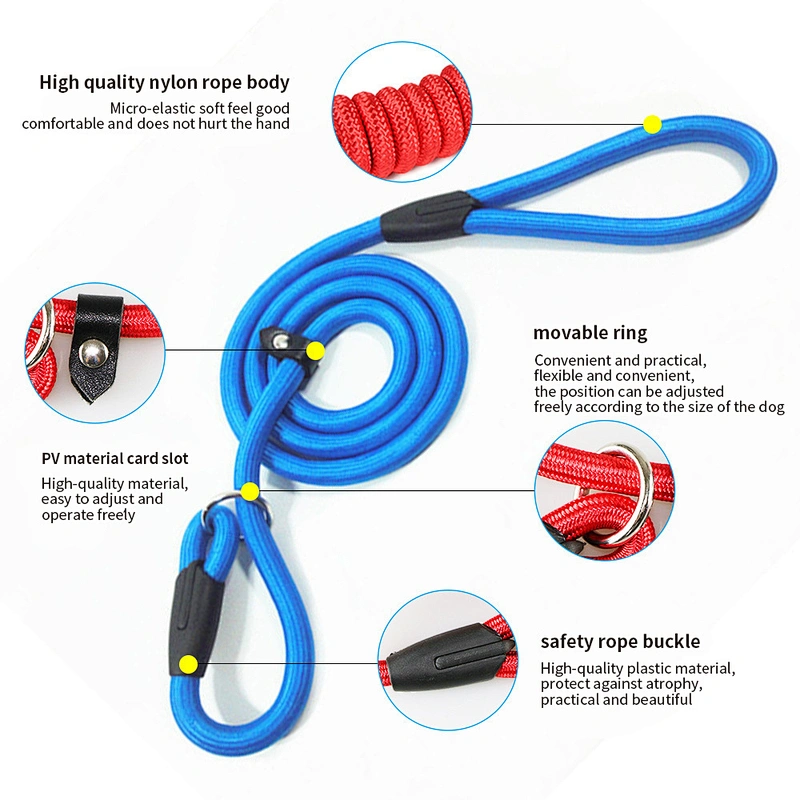 Wholesale Custom Training Adjustable Braided Woven Big Large Puppy Small All in One Round Nylon Slip Lead on Pet Rope Dog Leash