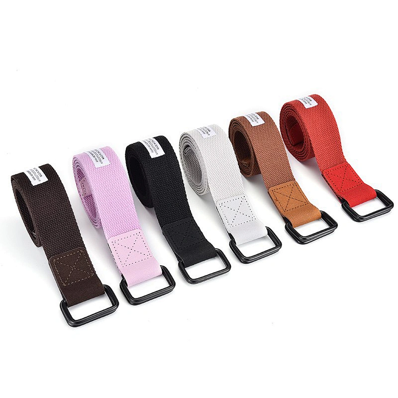 New Two Metal Square Buckle Fashion Waist Young Men Student Jeans Lady Women Polyester Cotton Woven Canvas Nylon Fabric Belt