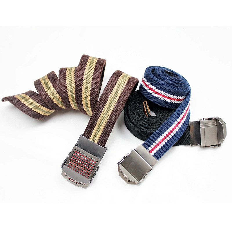 for Custom Automatic Olecranon Metal Buckle Outdoor Woven Luxury Braided Men Tactical Nylon Canvas Fabric Belt