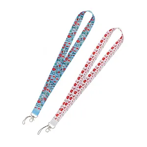 Wholesale Bulk Long Sublimated ID Badge Metal Card Holder Satin Neck Logo Flower Floral Custom Polyester Print Lanyard