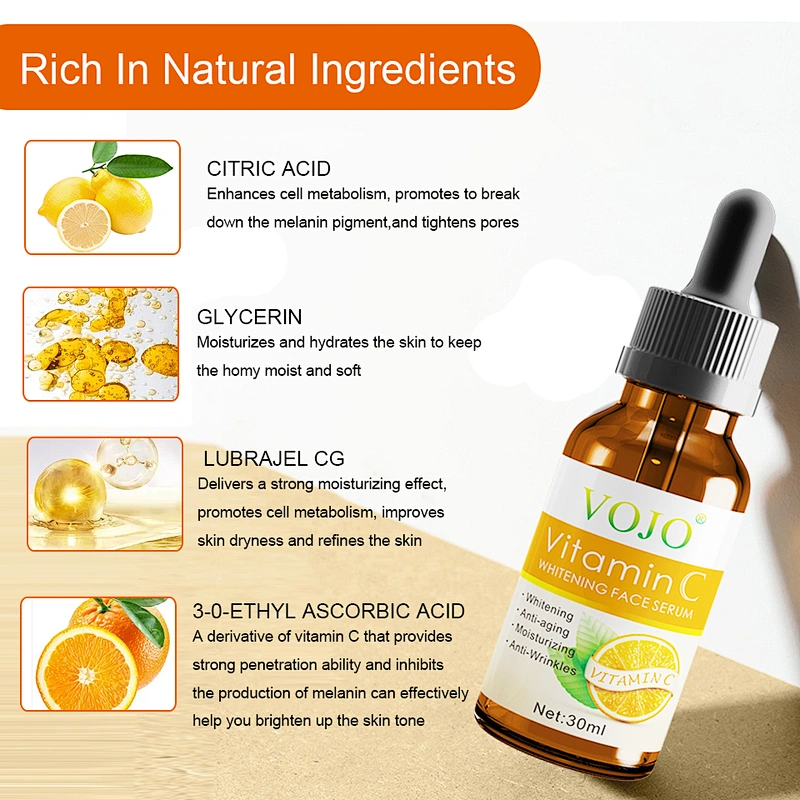 VOJO Organic Face Skin Vitamin C Serum Private Label Hyaluronic Acid Plant Extract VC extract Salud y Belleza Whitening Facial C