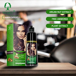 VOJO  argan oil magic black 5 minutes fast black hair color shampoo hair dye 100% cover natural herbal serum shampoo