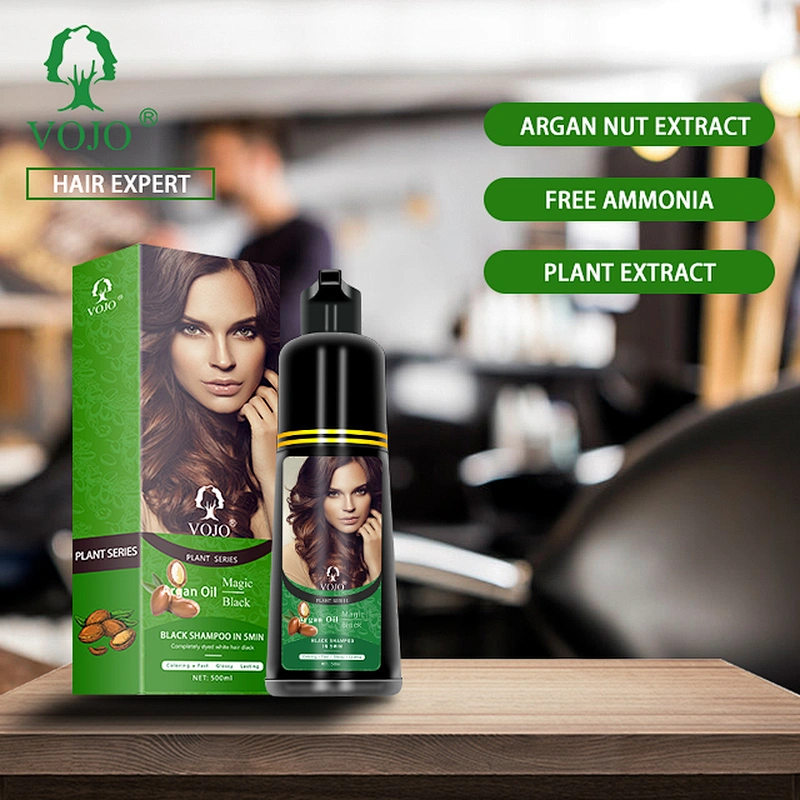 VOJO  argan oil magic black 5 minutes fast black hair color shampoo hair dye 100% cover natural herbal serum shampoo