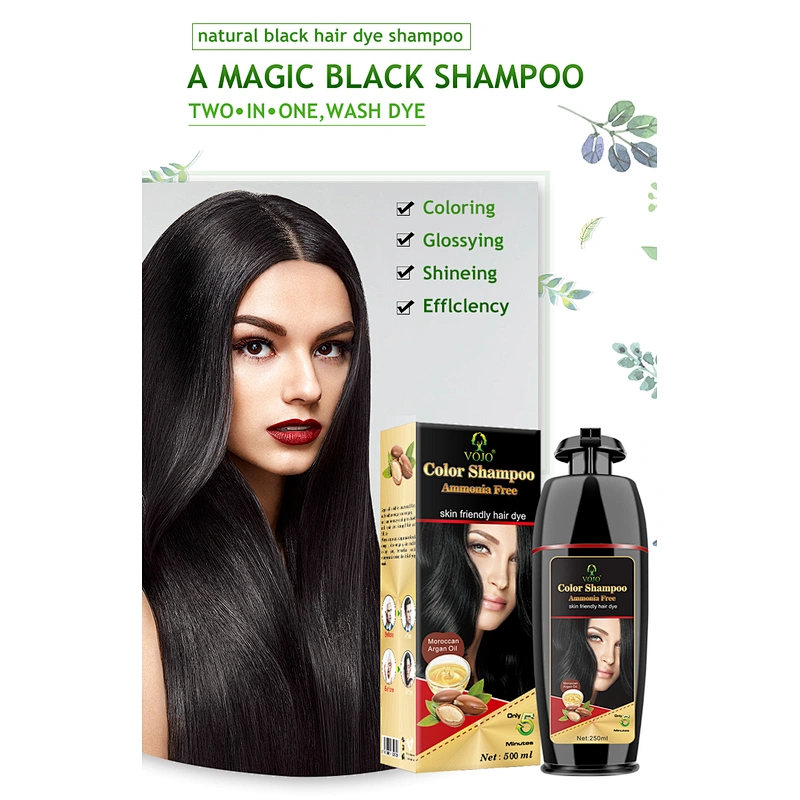 VOJO Private Label Black hair dye Shampoo Bottle with Pump 500 ml Black Hair Dye Shampoo for Gray Hair