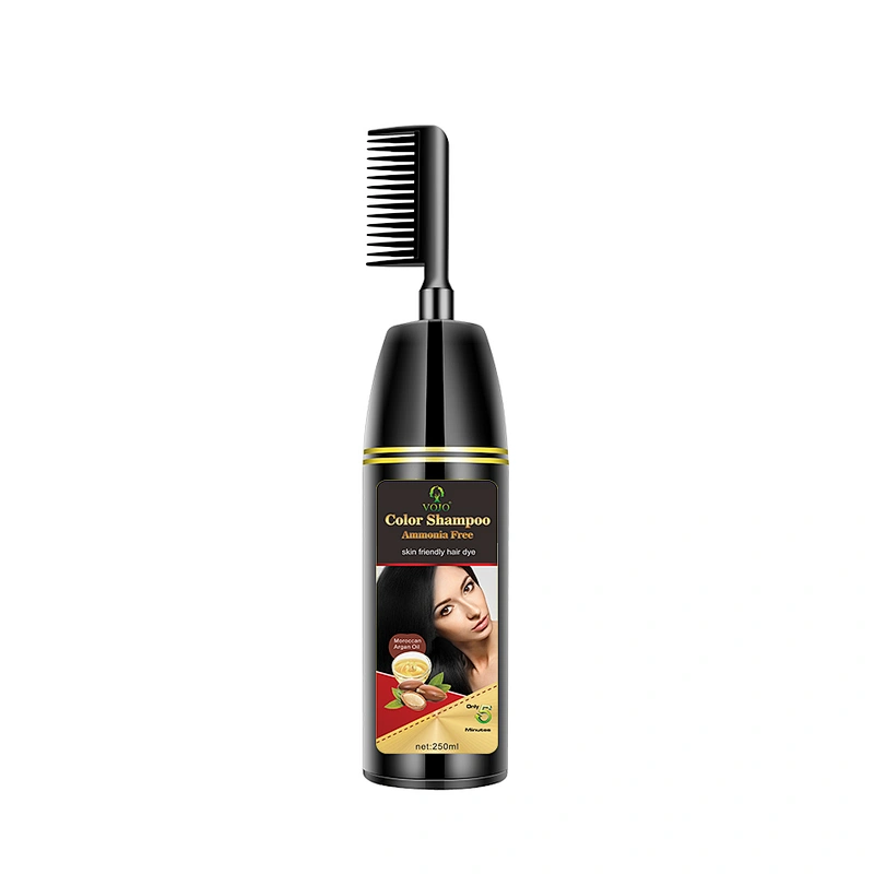 OEM brand manufacturer hair color herbal semi-permanent black hair dye shampoo with magic comb