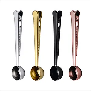 stainless steel gold copper coffee bean tea measuring spoon/scoop with bag clip