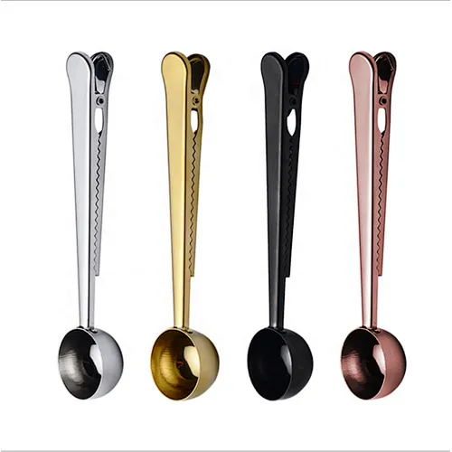stainless steel gold copper coffee bean tea measuring spoon/scoop with bag clip