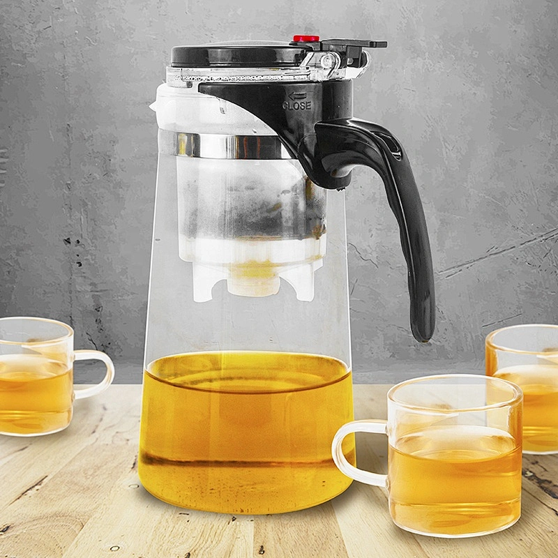 Hot selling high borosilicate heat resistant glass teapot tea maker with button