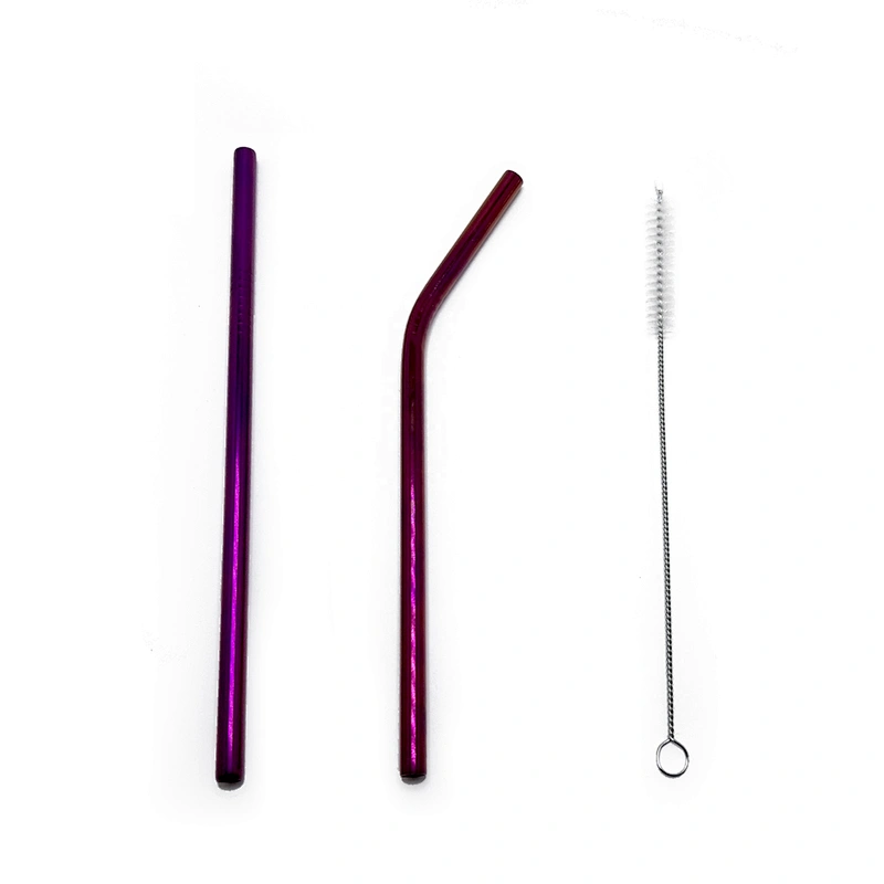 Promotional reusable 2 pcs stainless steel 8mm metal drinking straw with 1 pcs brusher set