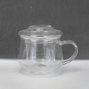 300 ML  high borosilicate heat resistant glass tea cup mug with glass infuser and lid