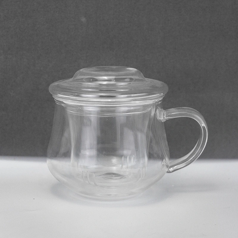 300 ML  high borosilicate heat resistant glass tea cup mug with glass infuser and lid