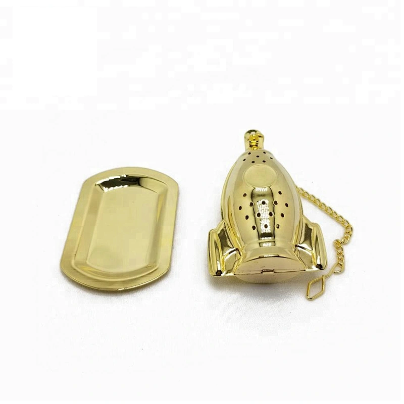 High quality stainless steel gold plating rocket shape tea infuser tea ball with chain