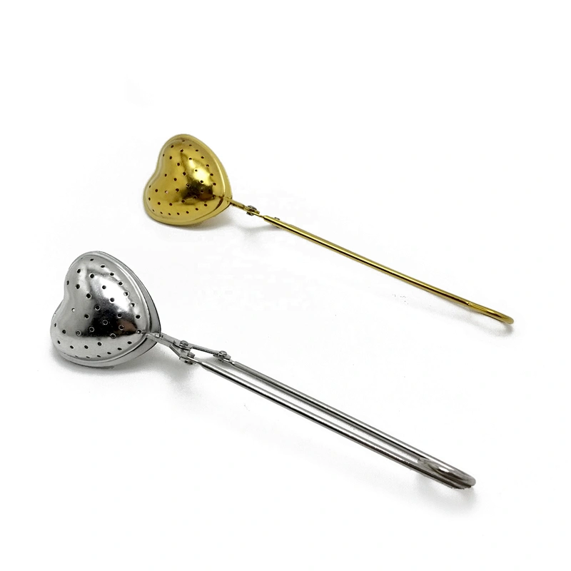 Stainless steel titanium gold plating heart shape tea infuser with clamping handle