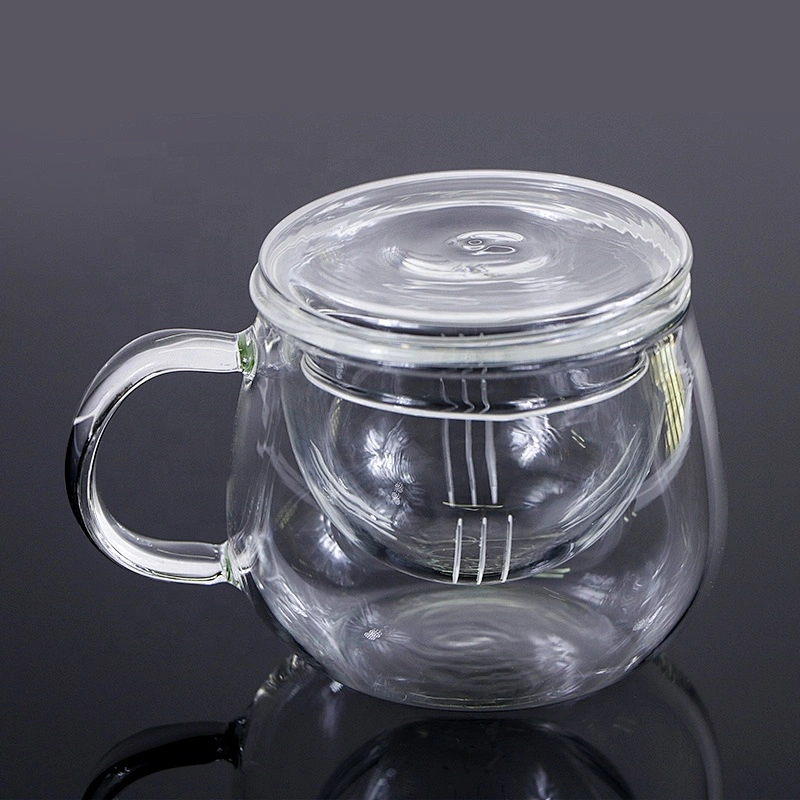 300 ML  high borosilicate heat resistant glass tea cup mug with glass infuser and cover