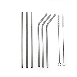 Reusable 6 pcs stainless steel 6mm drinking straw with 2 pcs brusher set