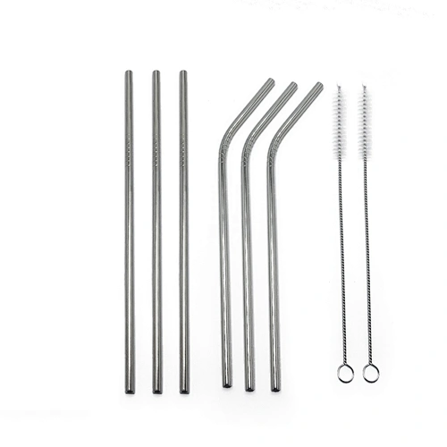 Reusable 6 pcs stainless steel 6mm drinking straw with 2 pcs brusher set