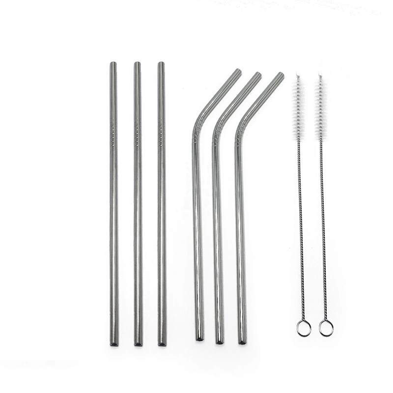 Reusable 6 pcs stainless steel 6mm drinking straw with 2 pcs brusher set