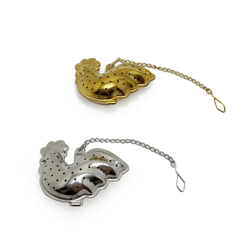 Stainless steel titanium gold plating rooster shape tea infuser with chain