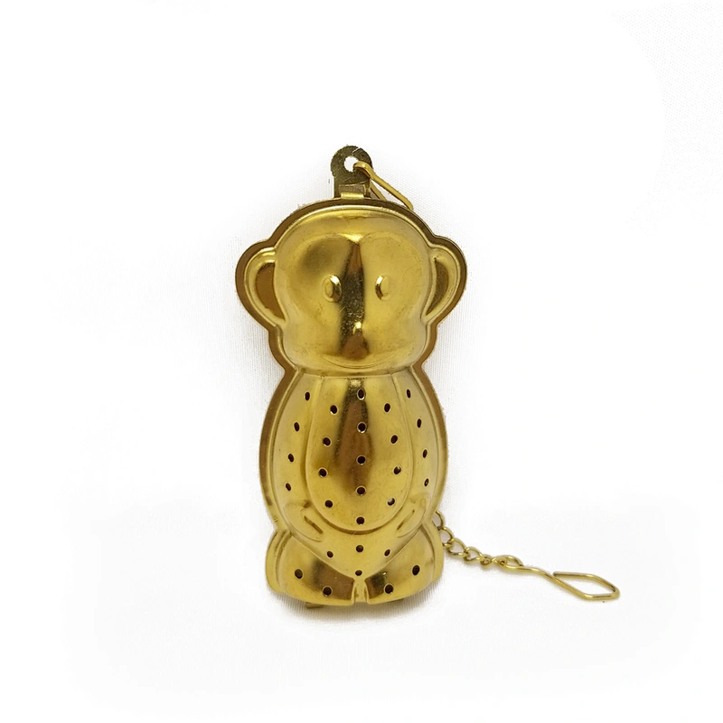 Stainless steel titanium gold plating monkey shape tea infuser with drip tray