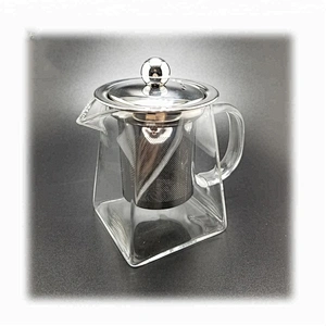 Hot selling high borosilicate heat resistant square bottom glass  teapot with infuser