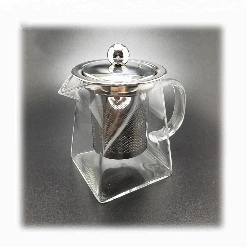 Hot selling high borosilicate heat resistant square bottom glass  teapot with infuser