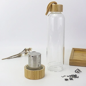 high borosilicate glass water bottle drinking bottle with tea infuser bamboo lid