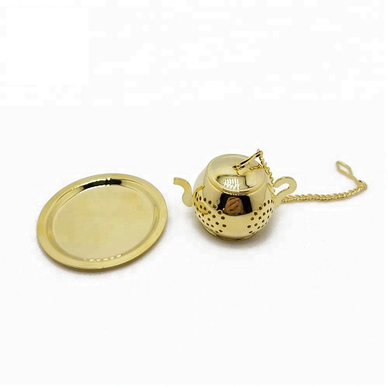 High quality cute stainless steel gold plating teapot tea infuser tea ball with chain