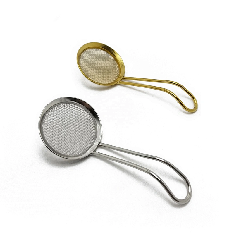 Stainless steel titanium gold plating mesh tea strainer  tea infuser with handle