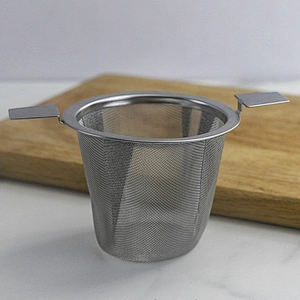 Basket shape hard mesh tea strainer with double handle