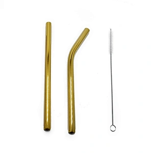 Promotional reusable 2 pcs stainless steel 12mm metal drinking straw with 1 pcs brusher set