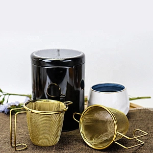 Titanium gold plating stainless steel tea strainer mesh gold  tea infuser with two handle tea maker for mug and pot
