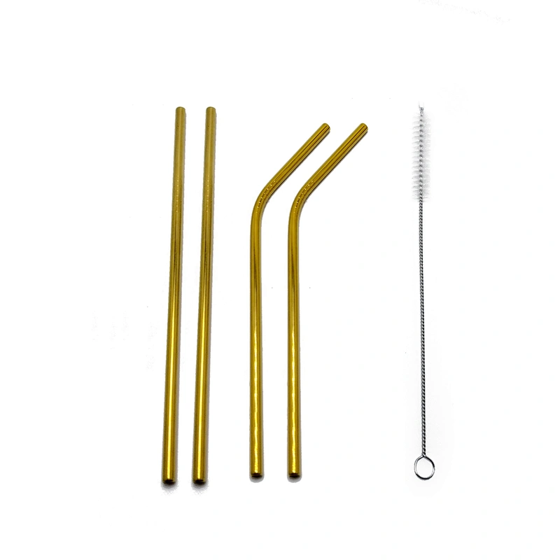 High quality reusable 4 pcs stainless steel 6mm metal drinking straw with 1 pcs brusher set