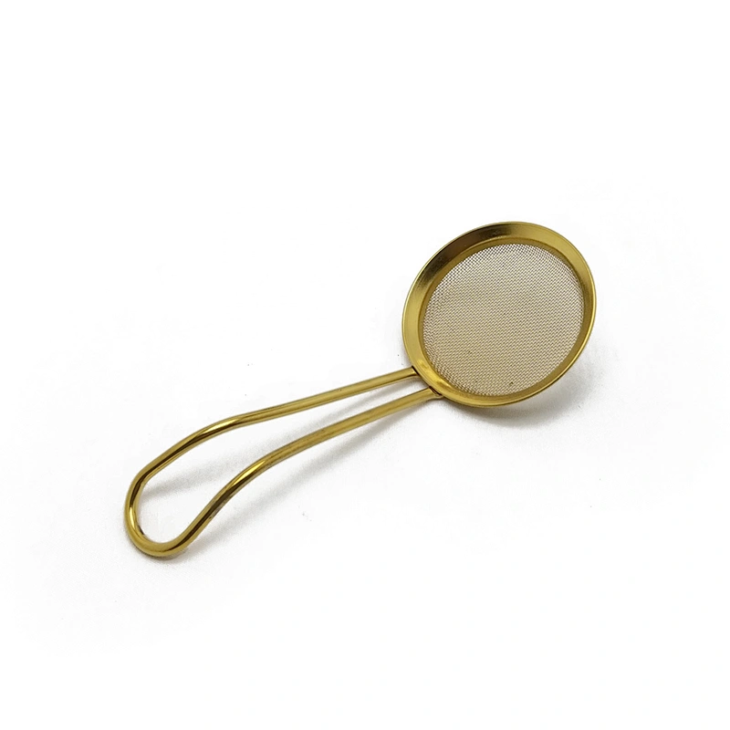 Stainless steel titanium gold plating mesh tea strainer  tea infuser with handle