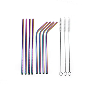 Reusable 8 pcs stainless steel 6mm metal drinking straw with 3 pcs brusher set