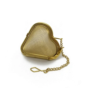 Stainless steel titanium gold plating mesh heart shape tea infuser with chain