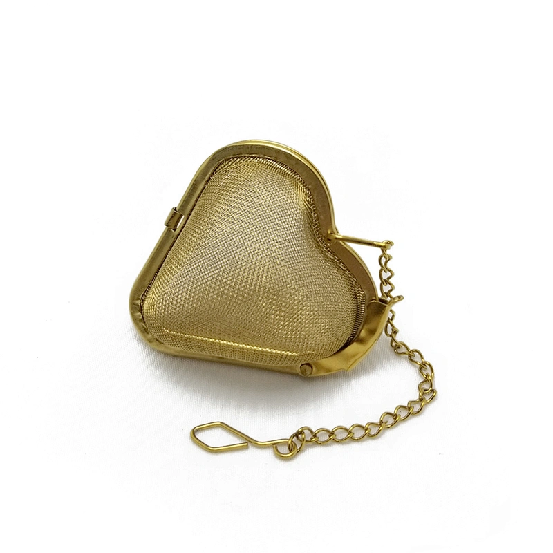 Stainless steel titanium gold plating mesh heart shape tea infuser with chain