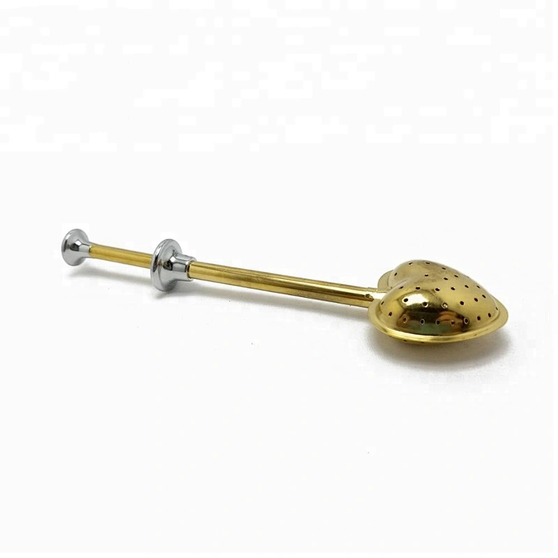 Hot selling stainless steel titanium gold plating heart shape tea infuser tea ball with handle