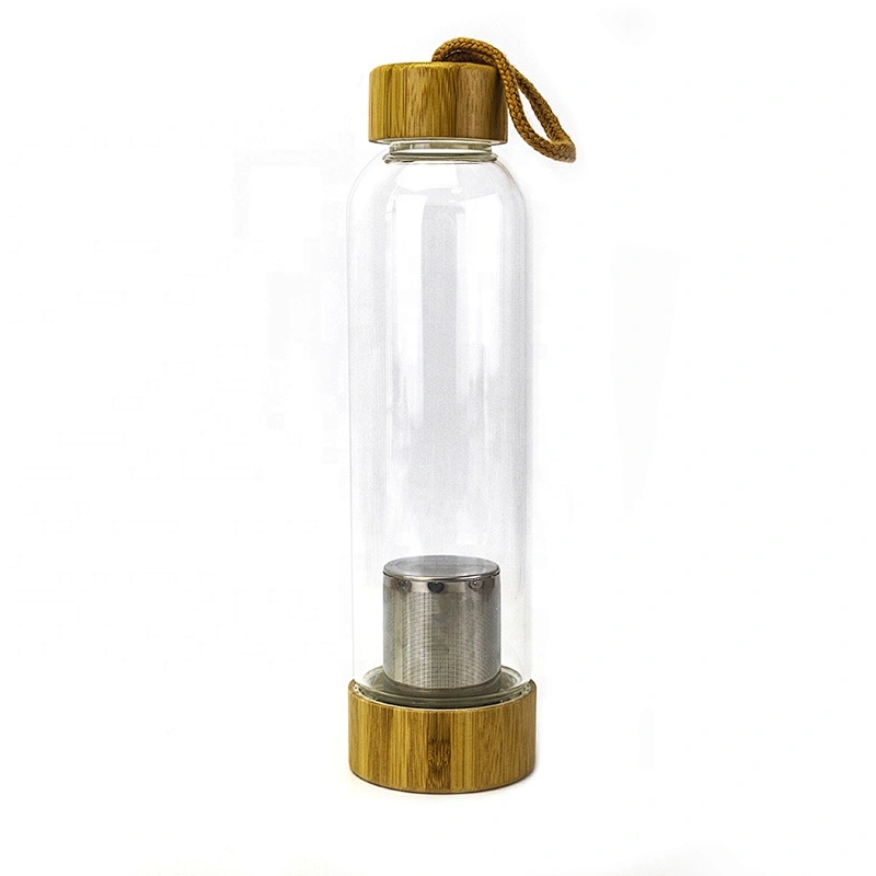 high borosilicate glass water bottle drinking bottle with tea infuser bamboo lid