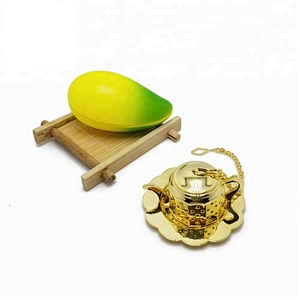 Promotional stainless steel gold plating mini teapot shape tea infuser tea ball with chain