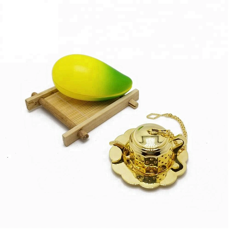 Promotional stainless steel gold plating mini teapot shape tea infuser tea ball with chain