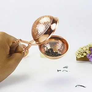 Rose gold stainless steel ball shape tea infuser tea strainer with clamp handle