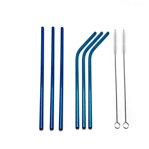 Reusable 6 pcs stainless steel 6mm drinking straw with 2 pcs brusher set