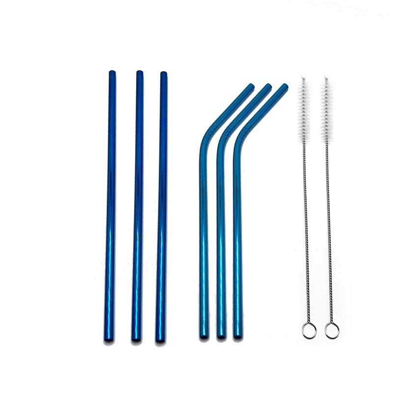 Reusable 6 pcs stainless steel 6mm drinking straw with 2 pcs brusher set