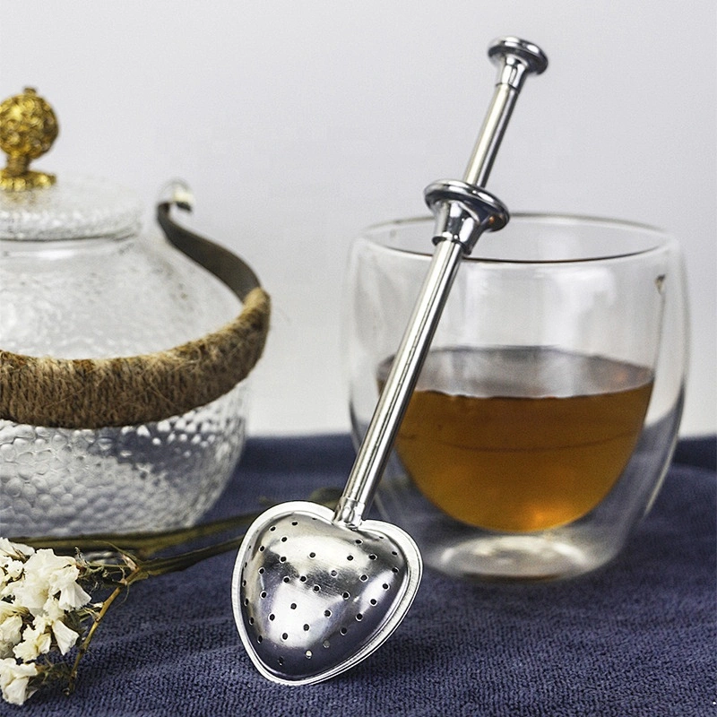 Hot selling stainless steel heart shape tea infuser with pushing handle