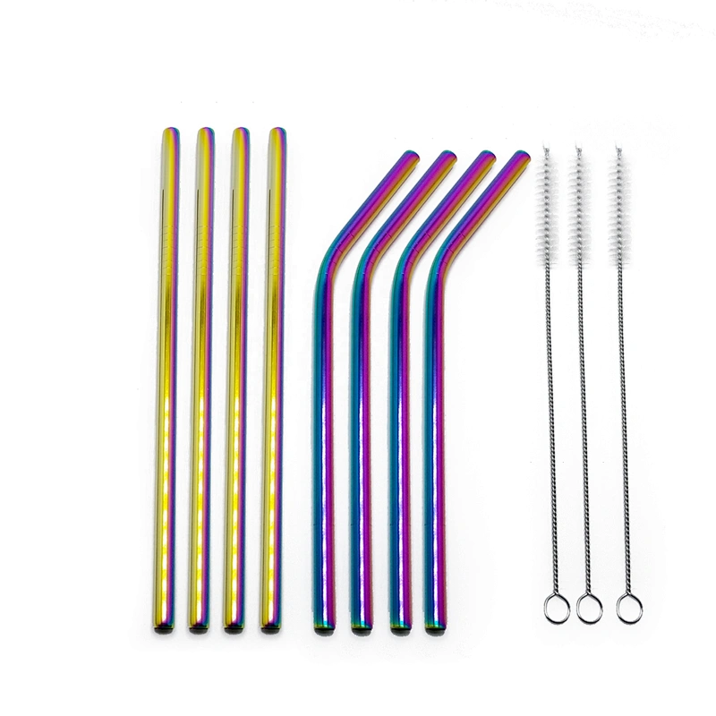 Reusable 8 pcs stainless steel 8mm drinking straw with 3 pcs brusher set