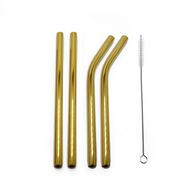 High quality reusable 4 pcs stainless steel 12mm drinking straw with 1 pcs brusher set