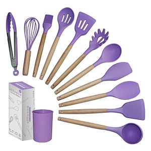 11 PCS Silicone Kitchenware Set Kitchen Utensils Set With Wooden Handle
