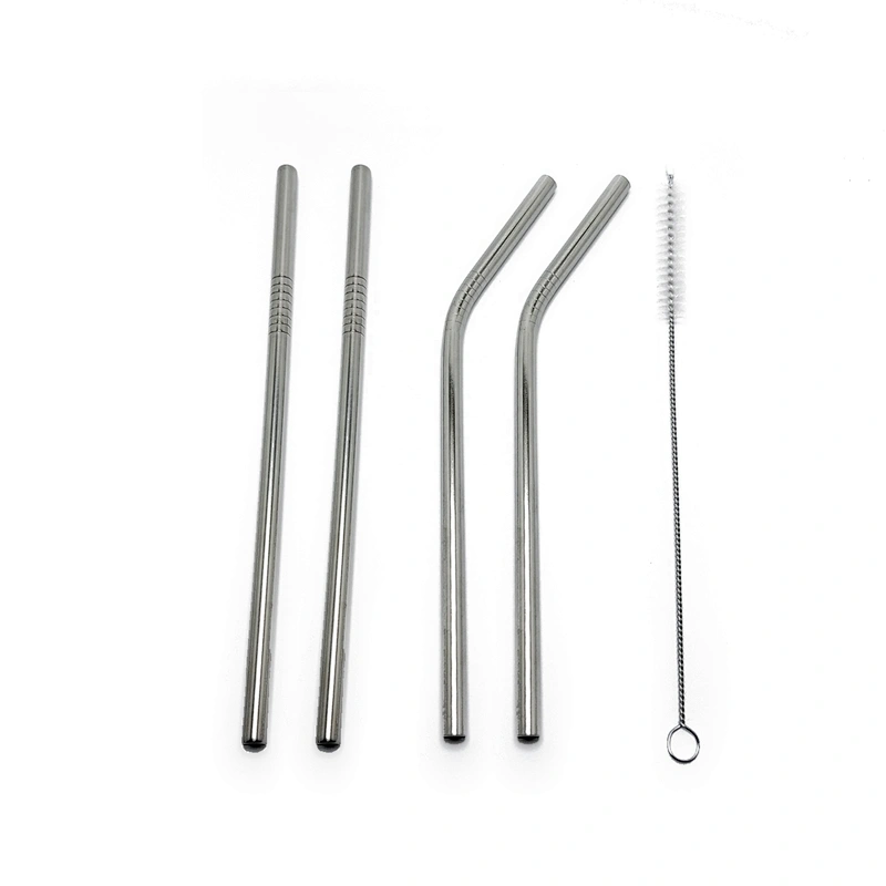 High quality reusable 4 pcs stainless steel 8mm metal drinking straw with 1 pcs brusher set