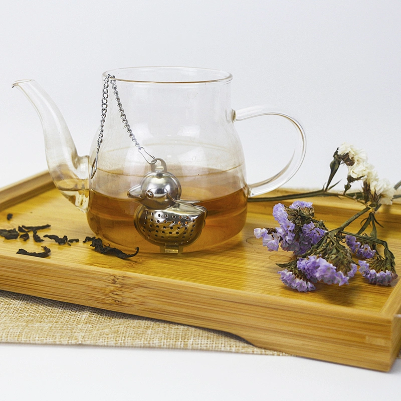 Hot selling stainless steel duck shape tea infuser tea strainer with chain