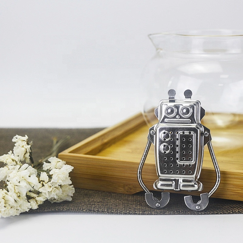 High quality stainless steel robot shape tea infuser tea strainer with drip tray